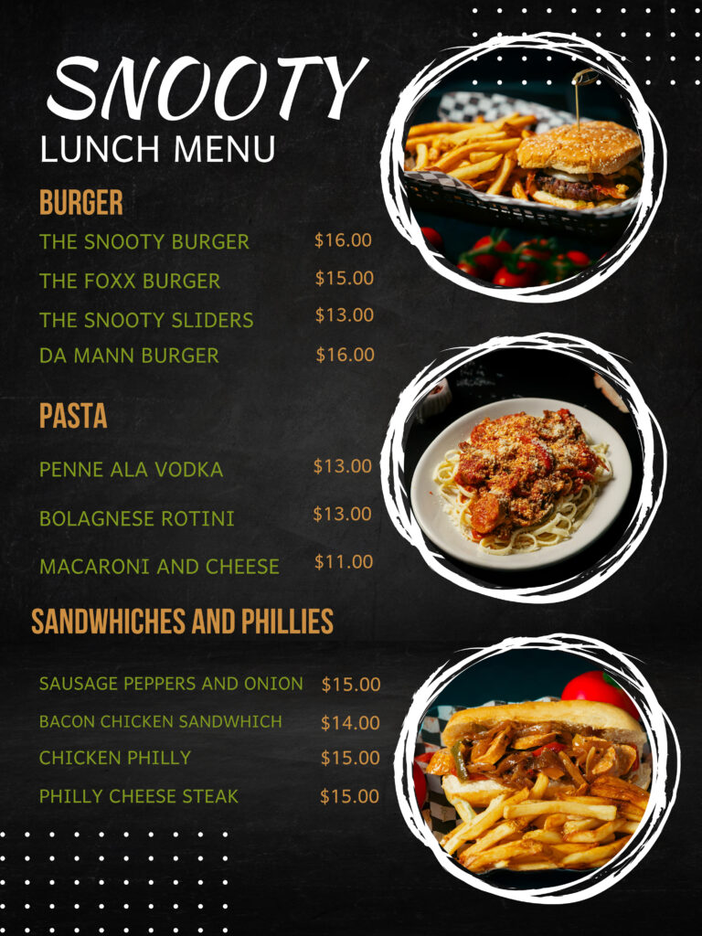 Snooty Foxx Menu Page 2